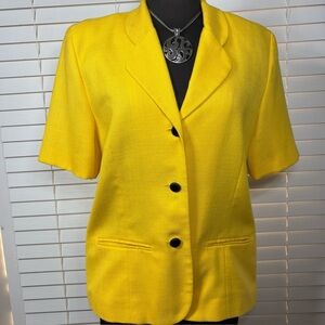 Vintage Blazer Womens Medium Katie Brooke Yellow Shoulder Pads Short Sleeve 90s